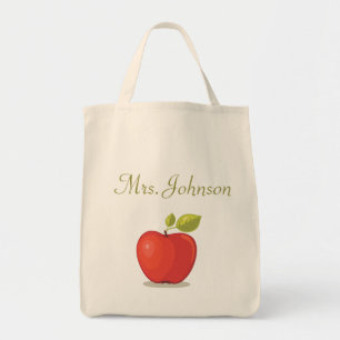 Tote Bag Enseignant Spécial Apple Nom École Rouge
