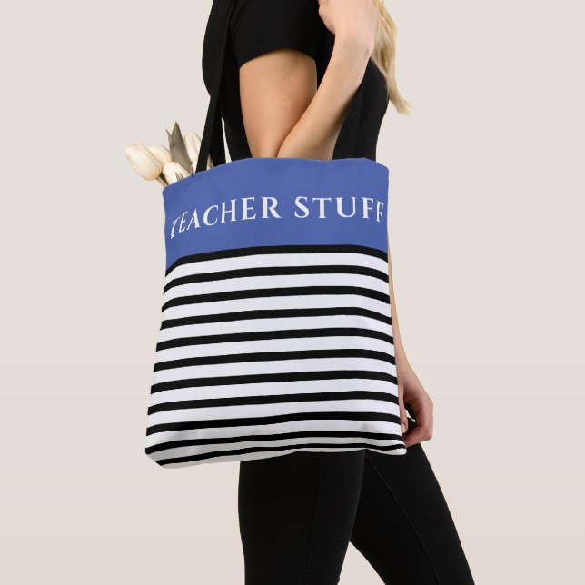 Tote Bag enseignant trucs bleu enseignant mode thème nautiq (De près)