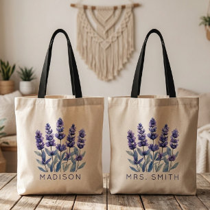 Tote Bag Enseignante   Aquarelle Fleurs de Lavande Mariage 