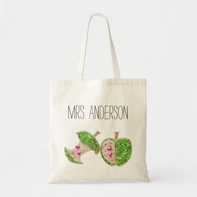 Tote Bag Enseignants en vert rose chaud Apple Classroom Fou (Devant)