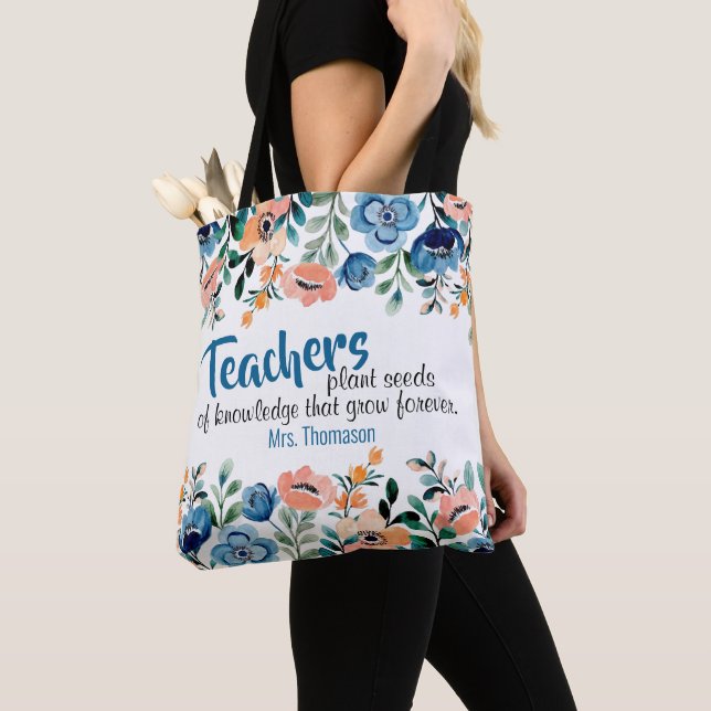 Tote Bag Enseignants Plantes Graines de connaissances Nom d (De près)