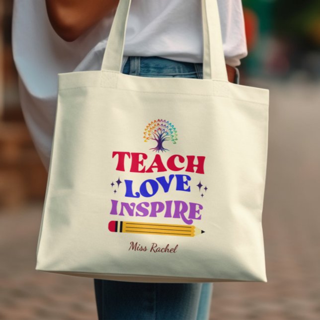 Tote Bag Enseigner l'amour Inspirer coloré meilleur enseign (Créateur téléchargé)