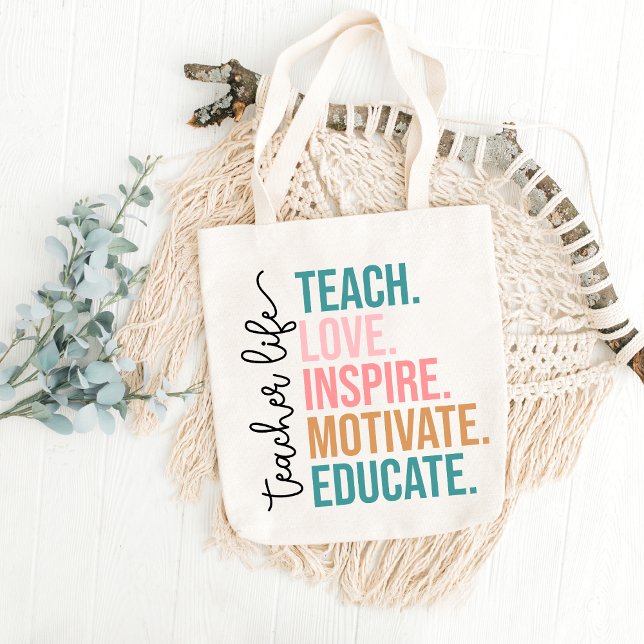 Tote Bag Enseigner l'amour Inspirer Motivation Enseignants (Créateur téléchargé)