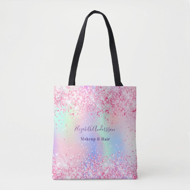 Tote Bag Entreprise de nom holographique rose pâle (Devant)