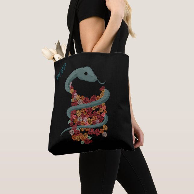 Tote Bag Enveloppement de serpent floral - Vos initiales (De près)