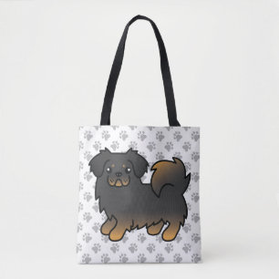 Tote Bag Épagneul tibétain noir et feu, Chien de dessin ani