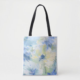 Tote Bag Épaule florale aquarelle abstraite bleu jaune