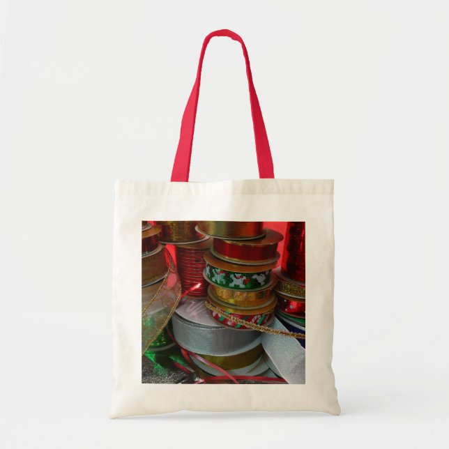 Tote Bag Épaves de Noël Ruban Holiday Rouge et or (Devant)