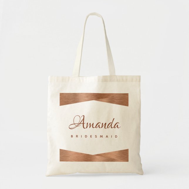 Tote Bag Épouse calligraphique géométrique moderne en cuivr (Devant)