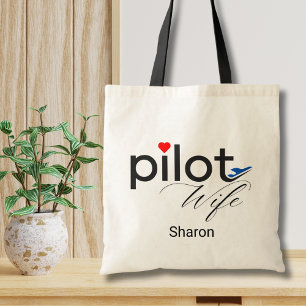 Tote Bag Épouse de pilote écriture cœur avion simple person