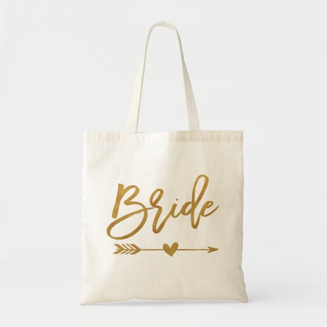Tote Bag Épouse fausse feuille d'or avec étroit et coeur (Devant)
