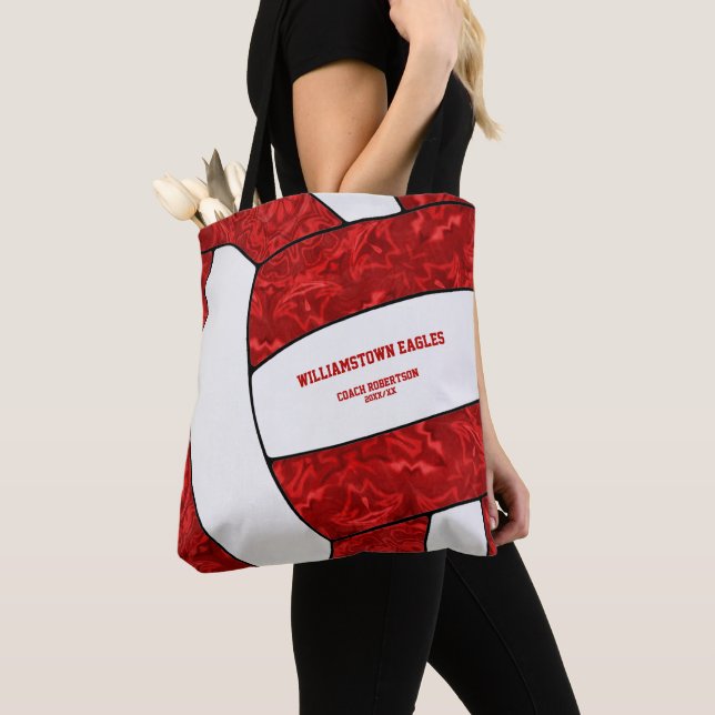 Tote Bag équipe blanche rouge girly couleurs volleyball nom (De près)