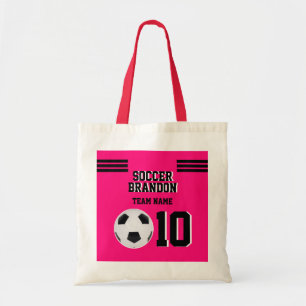 Tote Bag équipe de filles de football fuchia et entraîneur