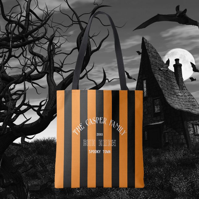 Tote Bag Équipe de la famille Bow Orange Black Stripe Hallo (Créateur téléchargé)