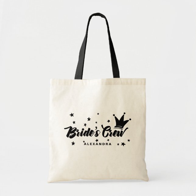 Tote Bag Équipe de la mariée Typographie Couronne et Étoile (Devant)