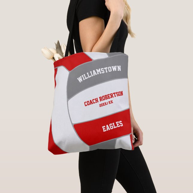 Tote Bag équipe de volley-ball gris rouge couleurs entraîne (De près)