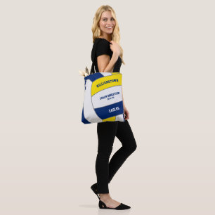 Tote Bag équipe d'or bleu couleurs volleyball entraîneur