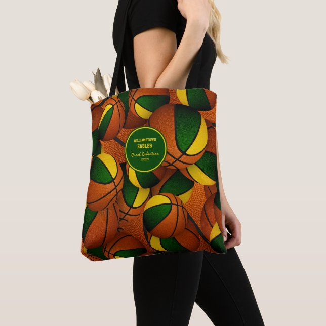 Tote Bag équipe d'or vert couleurs basketball entraîneur (De près)