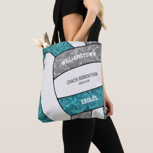 Tote Bag Équipe gris turquoise couleurs entraîneur de volle