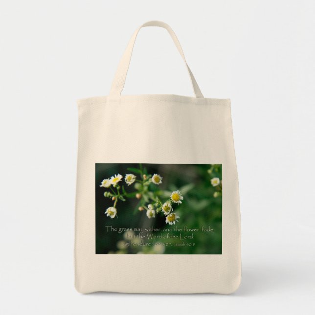 Tote Bag Ésaïe 40:8 L'herbe peut s'étirer et s'estomper (Devant)