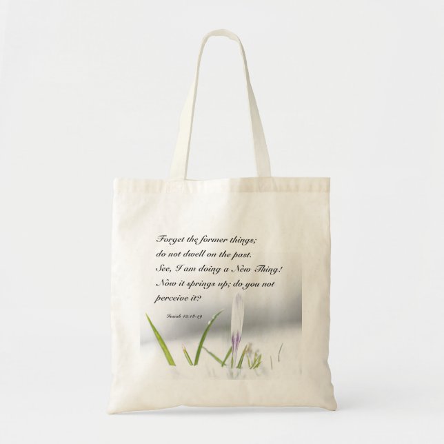 Tote Bag Esaïe 43:18 Je fais une NOUVELLE chose Bible Verse (Devant)