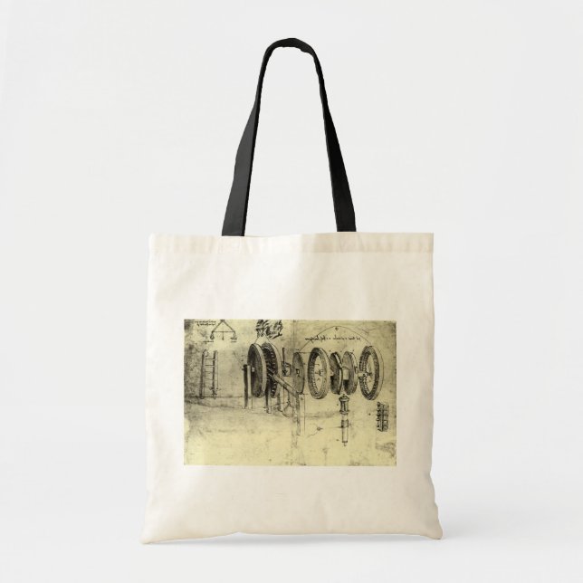Tote Bag Esquisse technique de Leonardo da Vinci d'une roue (Devant)