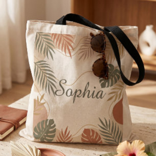 Tote Bag Esthétique Terreuse Feuillage Tropical Nom Personn