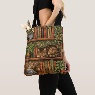 Tote Bag Étagère vintage avec chat et café