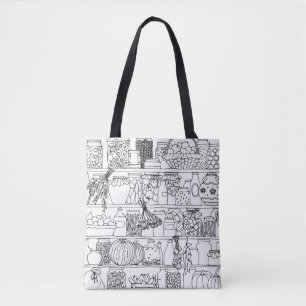 Tote Bag étagères vintages avec boîtes : croquis.