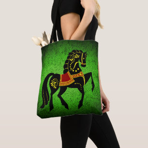 Tote Bag Etalon noir friésien/beauté noire, vert cheval