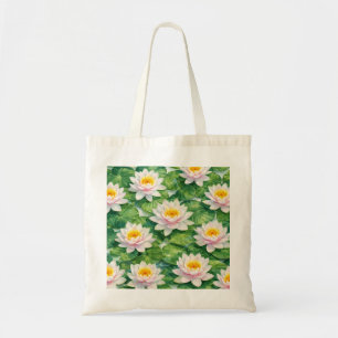 Tote Bag Étang de nénuphars roses à motif botanique aquarel