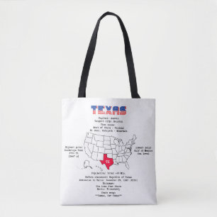 Tote Bag État américain du Texas sur une carte et des infor