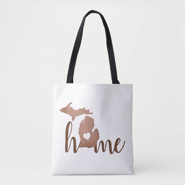 Tote Bag État du Michigan en cuivre Silhouette "Accueil" (Devant)