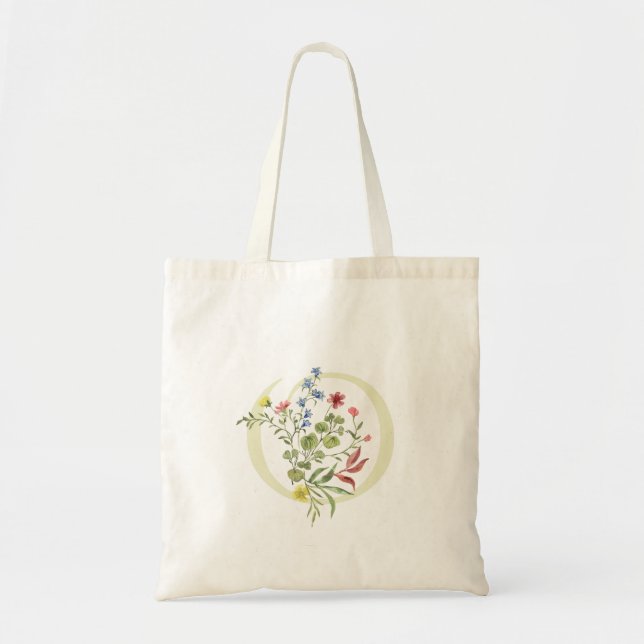 Tote Bag été floral O monogramme mariage Shower de la marié (Devant)
