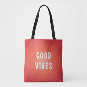 Tote Bag Été orange/rouge + blanc imprimé Good Vibes
