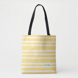 Tote Bag Été Rétro Chic Bandes Jaunes Personnalisées