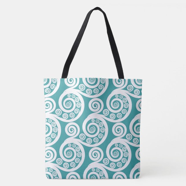 Tote Bag Été Turquoise Blanc Botanique Fern Boucles Feuille (Devant)