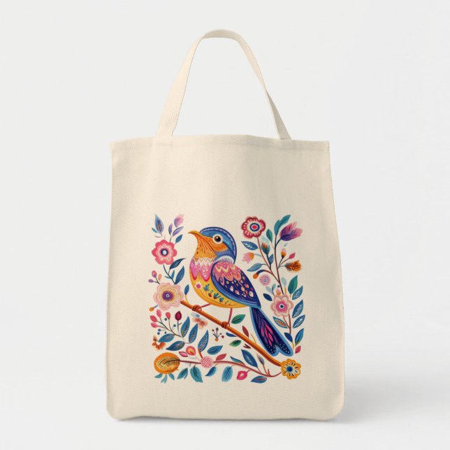 Tote Bag, ethnic bird and flowers design Bag (Front)
