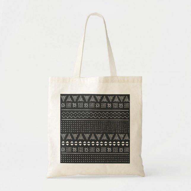 Tote Bag Ethnie tribale : motif noir blanc. (Devant)