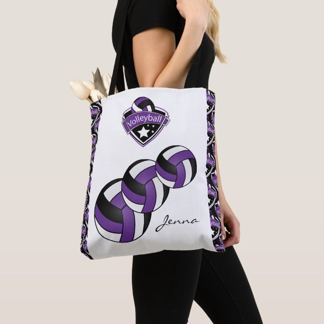 Tote Bag Étoile de volley-ball sport violet | Texte do-it-y (De près)