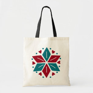 Tote Bag Étoile scandinave rouge bleu vintage avec Coeurs