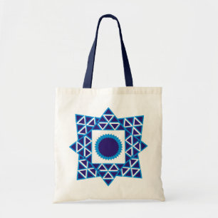 Tote Bag Etoile triangulaire géométrique bleu blanc Mandala