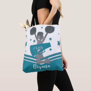 Tote Bag Étoiles Blanches Argent Sarcelle Acclament Menant