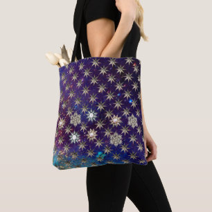 TOTE BAG ÉTOILES DE DIAMOND EN CIEL BLEU EN PARKLES D'OR