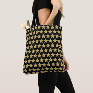 Tote Bag Etoiles de Parties scintillant d'or Noir