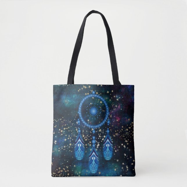 Tote Bag Étoiles d'or céleste Dreamcatcher bleu (Devant)