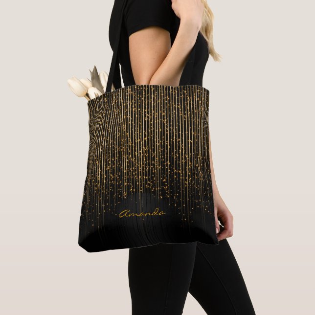 Tote Bag Étoiles d'or de lumière et conception noire avec (De près)