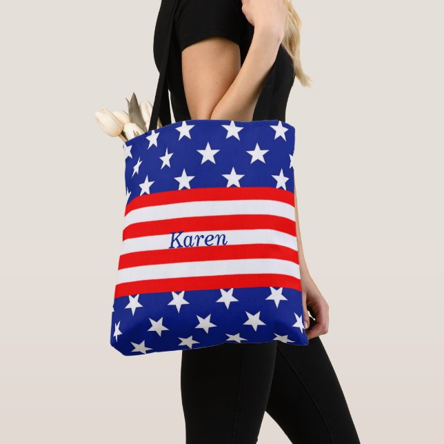 Tote Bag Étoiles et rayures patriotiques modifiables (De près)