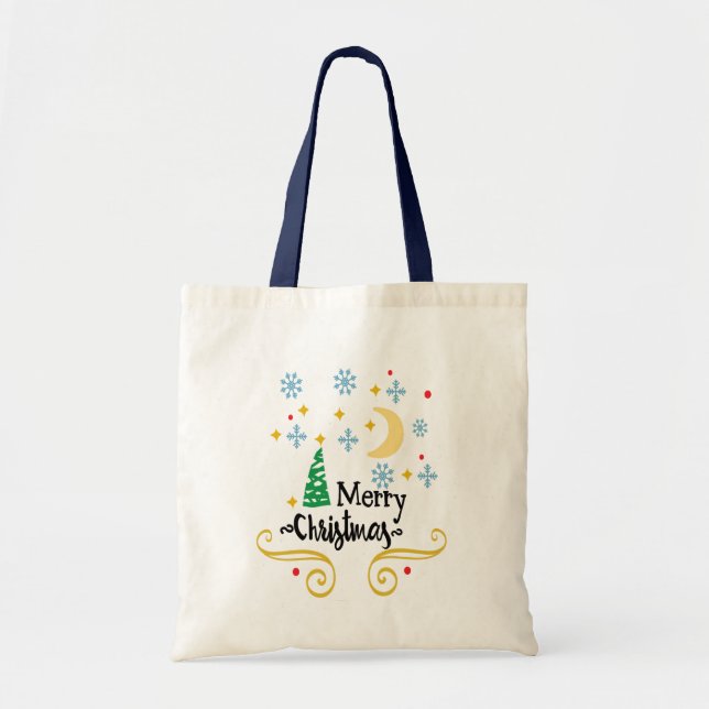 Tote Bag Étoiles, Lune, Snowflakes et Joyeux Noël, ZSSG (Devant)