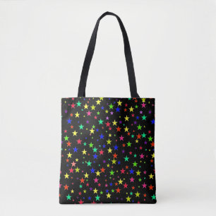 Tote Bag Étoiles multicolores tendance sur fond noir